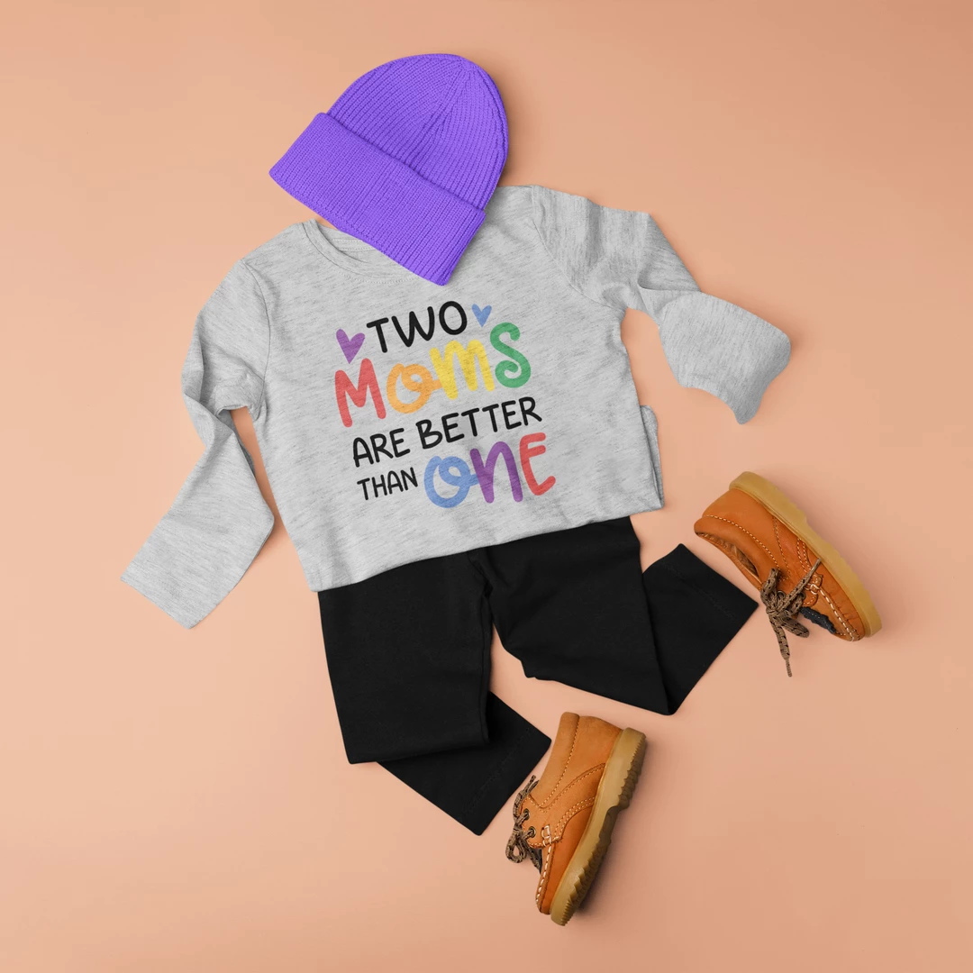 Hustle And Heart NC Two Moms Are Better Than One Rainbow Graphic Tee LGBTQIA+ Pride/Equality