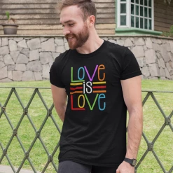 Hustle And Heart NC Love Is Love Rainbow Graphic Tee LGBTQIA+ Pride/Equality