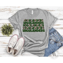 Hustle & Heart NC Repeating Mascot Designs Highlanders Green Repeating Graphic Tee