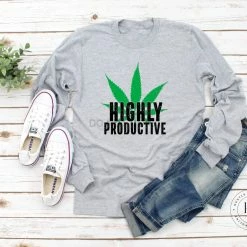 Hustle & Heart NC Highly Productive Marijuana Leaf Graphic Tee 420 & Cannabis