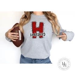 Hustle & Heart NC School Doodle Designs Holladay Red Glitter Varsity Doodle