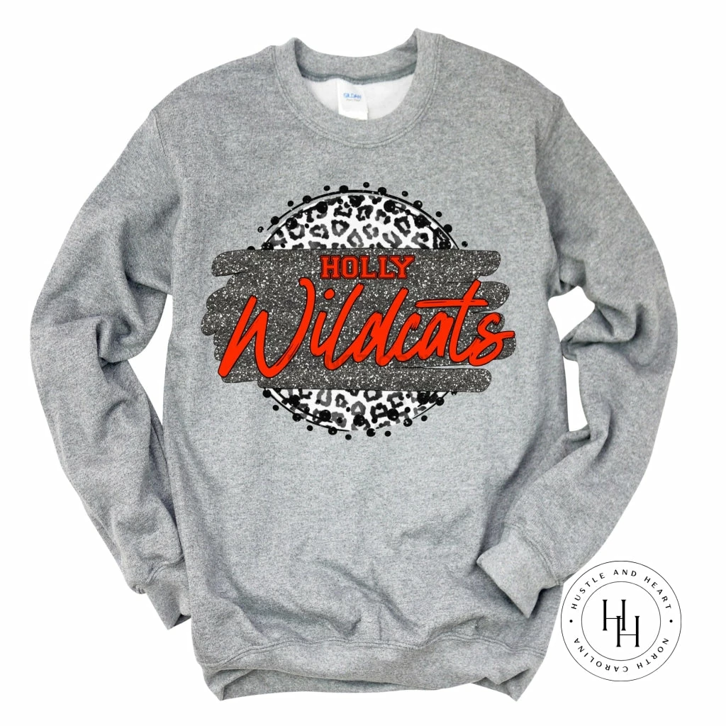 Hustle & Heart NC Holly Wildcats Grey Leopard Graphic Tee