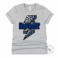 Hustle And Heart NC Faux Chenille And Glitter Letter Patch Tees Hornets Blue/Black Bolt Graphic Tee