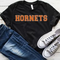 Hustle And Heart NC Faux Chenille And Glitter Letter Patch Tees Hornets Faux Chenille Letters Graphic Tee
