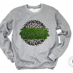 Hustle & Heart NC Hornets Green/Black With White Outline Faux Glitter Leopard Circle Designs