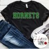 Hustle And Heart NC Hornets Green/Silver Faux Chenille Letters Graphic Tee