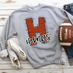 Hustle & Heart NC Hornets Orange Glitter Varsity Doodle
