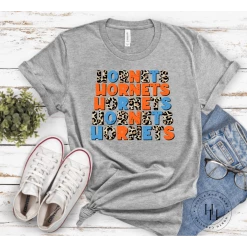 Hustle & Heart NC Hornets Orange/Carolina Blue Repeating Graphic Tee Repeating Mascot Designs