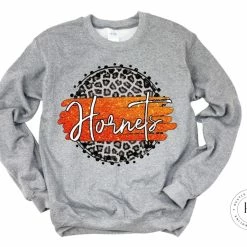 Hustle & Heart NC Faux Glitter Leopard Circle Designs Hornets Orange/White With Black Outline