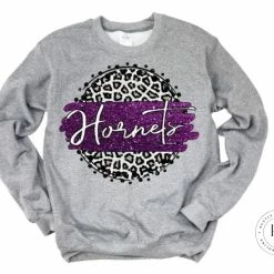 Hustle & Heart NC Hornets Purple Faux Glitter Leopard Circle Designs