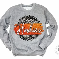 Hustle & Heart NC Faux Glitter Leopard Circle Designs Huskies Orange And White