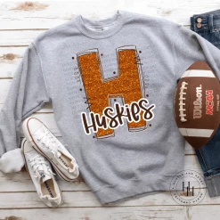 Hustle & Heart NC Huskies Orange Glitter Varsity Doodle School Doodle Designs