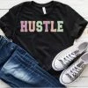 Hustle And Heart NC Faux Chenille And Glitter Letter Patch Tees HUSTLE Colorful Faux Chenille Letters Graphic Tee