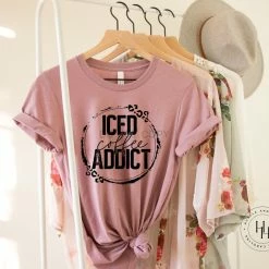 Hustle & Heart NC Iced Coffee Addict Leopard Lightning Bolt Wreath Graphic Tee NSFW & Adult Humor