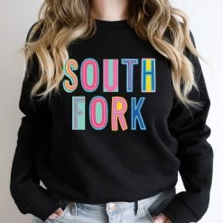 Hustle And Heart NC Colorful Block Mascots South Fork Colorful Graphic Tee