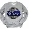 Hustle & Heart NC Faux Glitter Leopard Circle Designs Rams Royal Blue And White With Grey Leopard