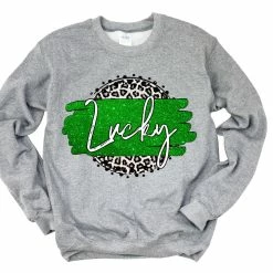 Hustle & Heart NC St. Patrick's Day Lucky Snow Leopard Gray Circle