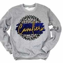 Hustle & Heart NC Faux Glitter Leopard Circle Designs Cavaliers Royal Blue And Yellow Gold