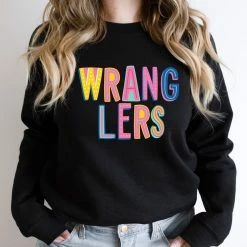 Hustle And Heart NC Colorful Block Mascots Wranglers Colorful Graphic Tee