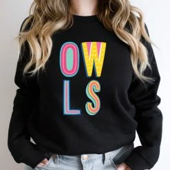 Hustle And Heart NC Owls Colorful Graphic Tee Colorful Block Mascots