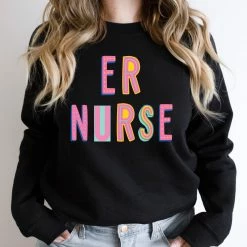 Hustle And Heart NC ER Nurse Colorful Graphic Tee Colorful Block Mascots