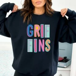 Hustle And Heart NC Colorful Block Mascots Griffins Colorful Graphic Tee