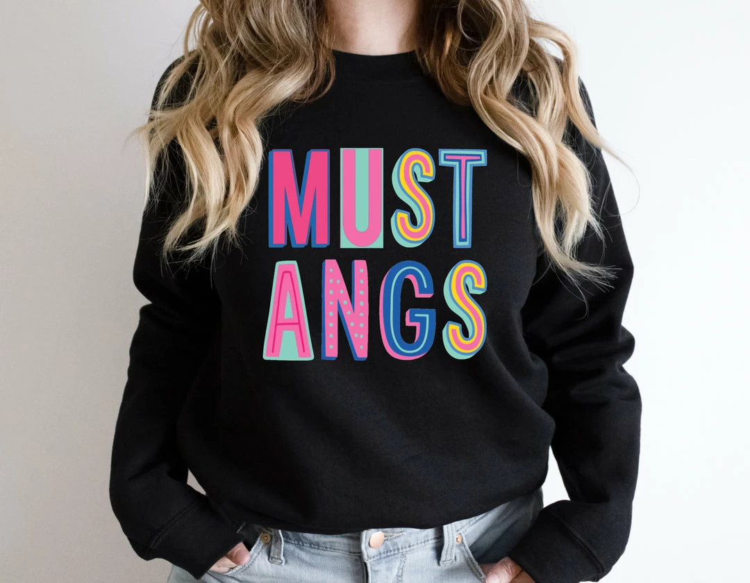 Hustle And Heart NC Mustangs Colorful Graphic Tee