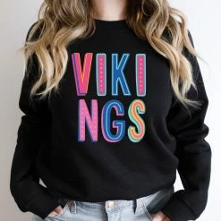 Hustle And Heart NC Colorful Block Mascots Vikings Colorful Graphic Tee