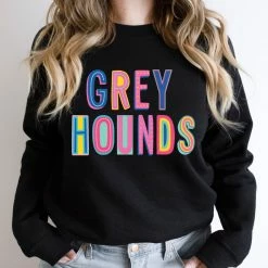 Hustle And Heart NC Colorful Block Mascots Greyhounds Colorful Graphic Tee