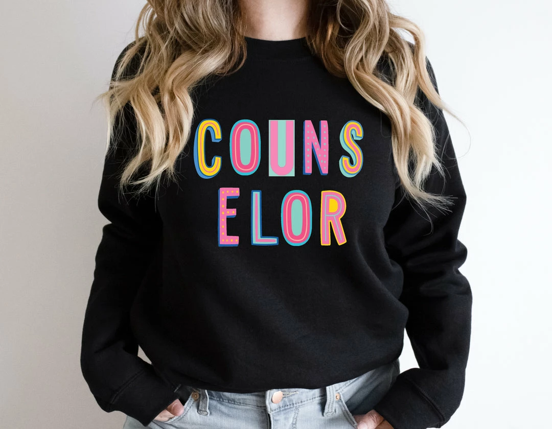 Hustle And Heart NC Counselor Colorful Graphic Tee Colorful Block Mascots