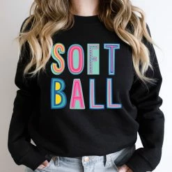 Hustle And Heart NC Softball Colorful Graphic Tee Colorful Block Mascots