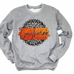 Hustle & Heart NC Faux Glitter Leopard Circle Designs Longhorns Orange/Black With White Outline