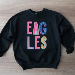 Hustle And Heart NC Colorful Block Mascots Eagles Colorful Graphic Tee