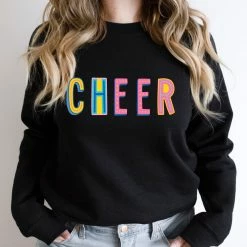 Hustle And Heart NC Cheer Colorful Graphic Tee Colorful Block Mascots