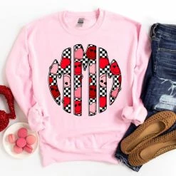 Hustle & Heart NC Valentine's Checkered Monogram Monogram Tees
