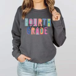 Hustle And Heart NC Fourth Grade Teacher Colorful Graphic Tee Colorful Block Mascots