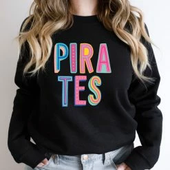 Hustle And Heart NC Colorful Block Mascots Pirates Colorful Graphic Tee