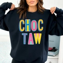 Hustle And Heart NC Colorful Block Mascots Choctaw Colorful Graphic Tee