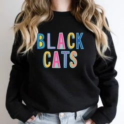 Hustle And Heart NC Colorful Block Mascots Blackcats Colorful Graphic Tee