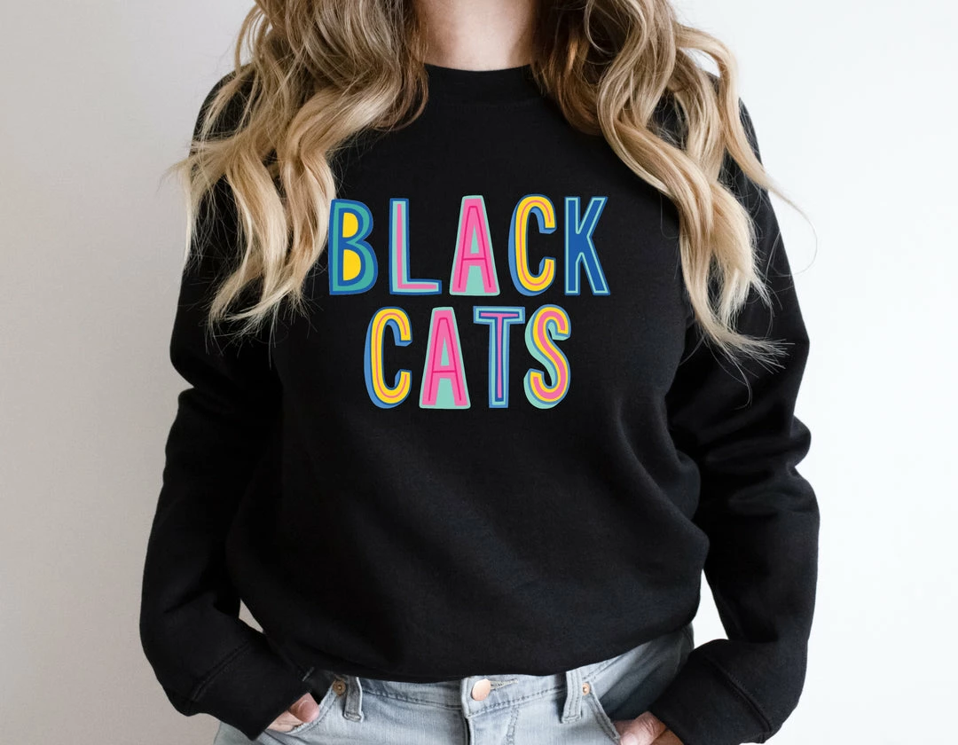 Hustle And Heart NC Colorful Block Mascots Blackcats Colorful Graphic Tee