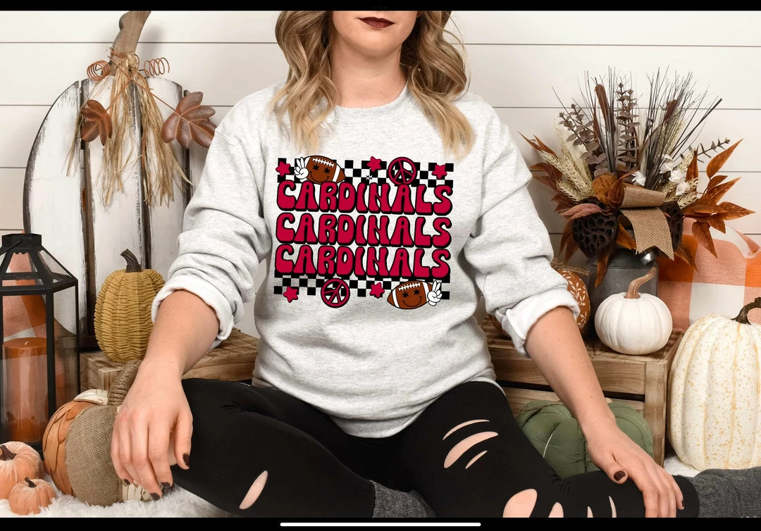 Hustle And Heart NC Cardinals Retro Stacked Mascot Graphic Tee Stacked Mascot Designs