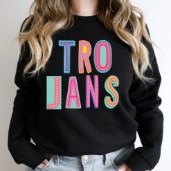 Hustle And Heart NC Trojans Colorful Graphic Tee Colorful Block Mascots