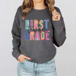 Hustle And Heart NC Colorful Block Mascots First Grade Teacher Colorful Graphic Tee