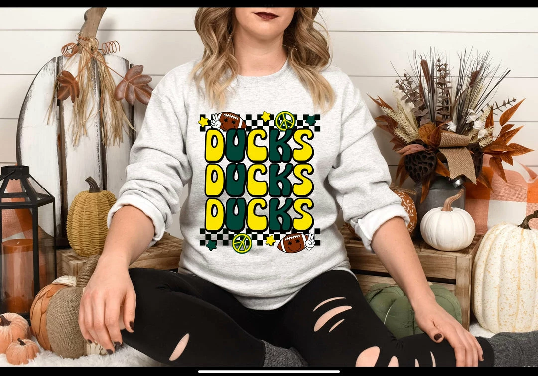 Hustle And Heart NC Stacked Mascot Designs Ducks Retro Stacked Mascot Graphic Tee