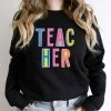 Hustle And Heart NC Teacher Colorful Graphic Tee Colorful Block Mascots