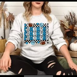 Hustle And Heart NC Panthers Retro Stacked Mascot Graphic Tee Stacked Mascot Designs