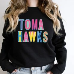 Hustle And Heart NC Colorful Block Mascots Tomahawks Colorful Graphic Tee