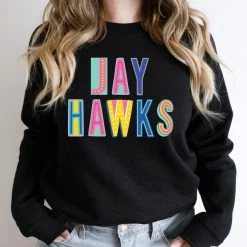 Hustle And Heart NC Jayhawks Colorful Graphic Tee Colorful Block Mascots