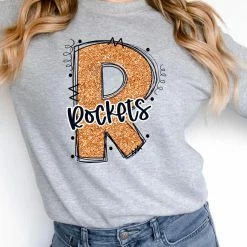 Hustle & Heart NC School Doodle Designs Rockets Glitter Varsity Doodle