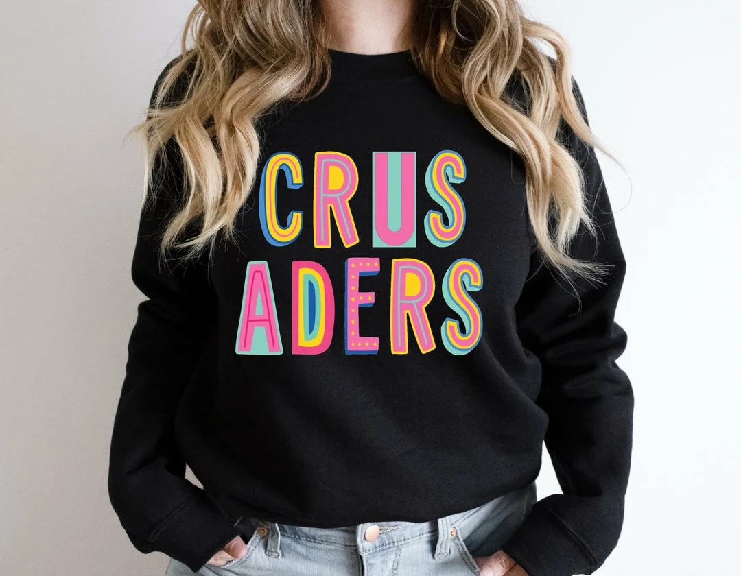 Hustle And Heart NC Crusaders Colorful Graphic Tee Colorful Block Mascots